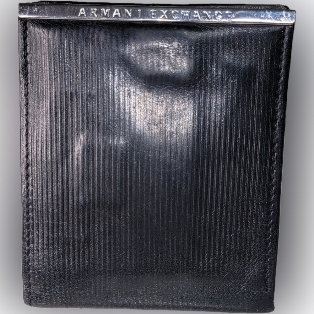 ARMANI EXCHANGE Black Stripe Bifold Men's Leather Wallet.